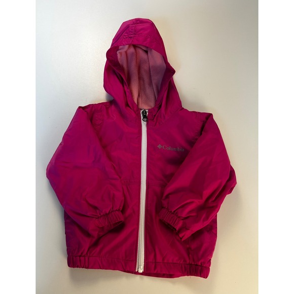 Columbia Fleece Lined Rain Jacket 6-12 Months Pink Hooded Lightweight - Picture 1 of 7